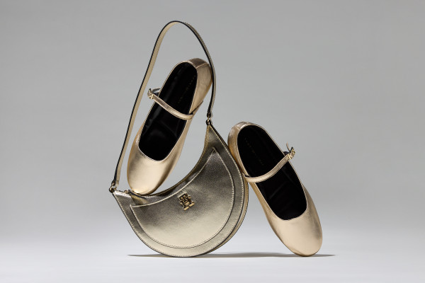 Gold ballet flats and handbag by Tommy Hilfiger