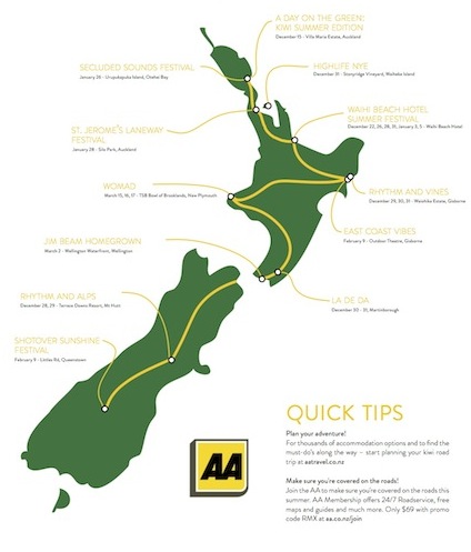 AA New Zealand Summer Festival Map