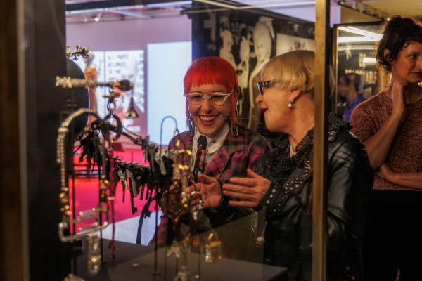 Two women admiring Vivienne Westwood jewels at the Vivienne Westwood &amp;amp;amp;amp;amp;amp;amp;amp;amp;amp;amp;amp;amp;amp; Jewellery exhibition at Te Papa, Wellington, New Zealand